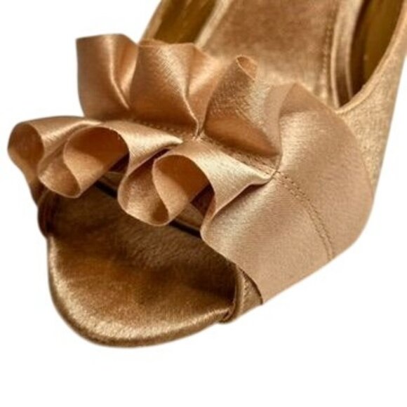 Nina Beige Satin Peep-Toe Heels Formal Ruffle Glam Party Womens 9 Cocktail Dress - Picture 8 of 15